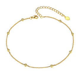 Silvora 925 Sterling Silver Women's Anklets Blue Zircon/Rose/Heart/Ball Chain Anklet Stylish Fine Anklets for Women/Girls/Friends 22 cm + 5 cm Extension Chain, Silver, Gold ball chain