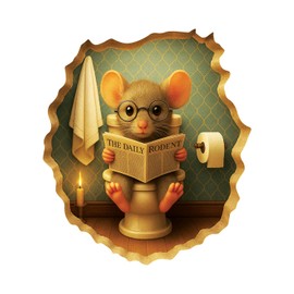 GRITKULTURE Removable Mouse Sitting on Toilet in Mouse Hole Decal Sticker 5.1inch 2 Pack. Mouse Hole in The Wall Sticker with 3D Effect. Wall Decoration, Funny Gift, Potty Training, Prank (#1)