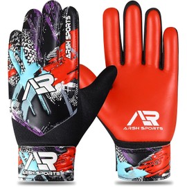 Arsh Sports Soccer Goalie Gloves, Football Goalkeeper Gloves for Kids Boys Children Youth Goalkeeping with 4mm Latex Finger Spine Protection (Red, Size 4 Suitable for 6-9 Years)