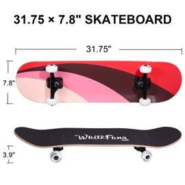 WhiteFang Skateboards for Beginners, Complete Skateboard 31 x 7.88, 7 Layer Canadian Maple Double Kick Concave Standard and Tricks Skateboards for Kids and Beginners (Fun Passion)