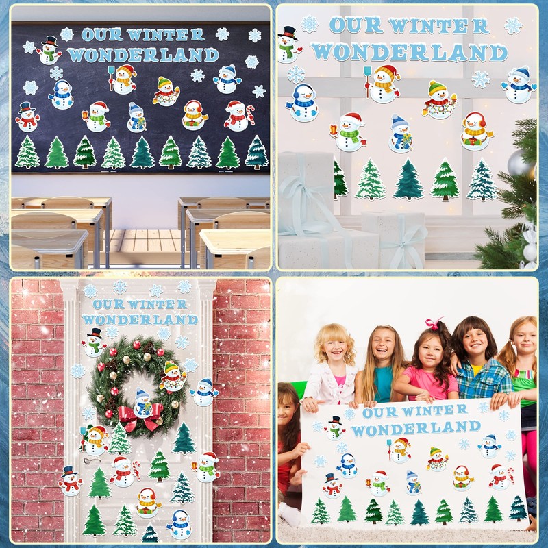 Haooryx 83Pcs Christmas Winter Snowmen Bulletin Board Set Classroom Decoration,