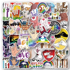 ASL Stickers |50Pcs American Sign Language Waterproof Vinyl Decals for Water Bottles Laptop Luggage Cup Computer Mobile Phone Skateboard Décor