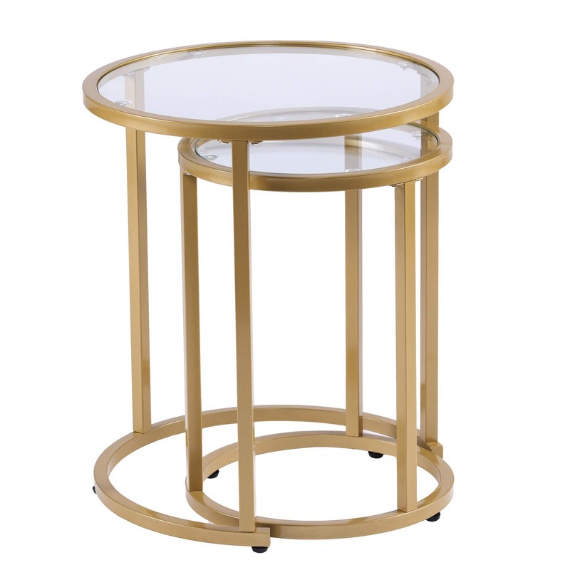 SEI Furniture Evelyn Glam Nesting Side Table 2pc Set, Gold