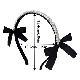 Zoestar 1 Piece Black Pearl Headband Vintage Hair Bands Bow Knot Hair Hoop Party Hair Accessories for Women and Girls
