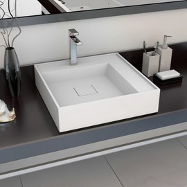 ZJMTOCYU Stylish Space-Saving Wash Basin, Durable Mineral Cast, Easy to Clean, 19.7" x 19.7" x 4.8", for Any Bathroom