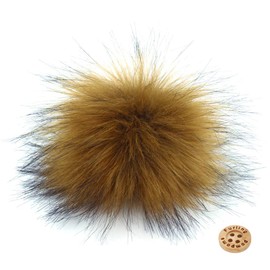 Fluffy Faux Raccoon Fur Pompoms - 12pcs Handmade Hairy Ball with Mini Loop，Fits for Knitted Hats Scarves Garment Accessories 6 Inches Camel