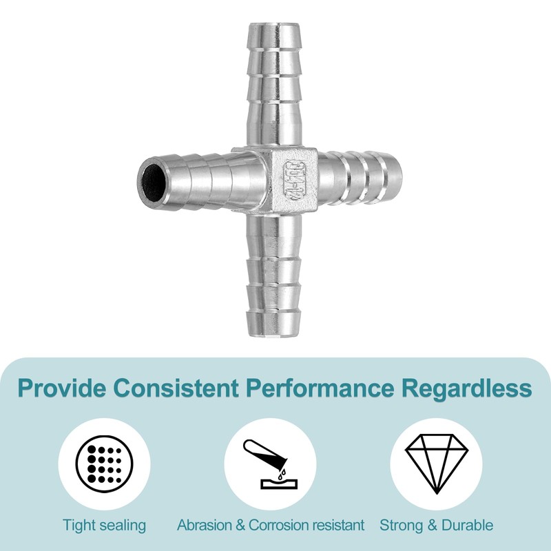 sourcing map 1/2" Cross Hose Barb Pipe Fitting, 304 Stainless