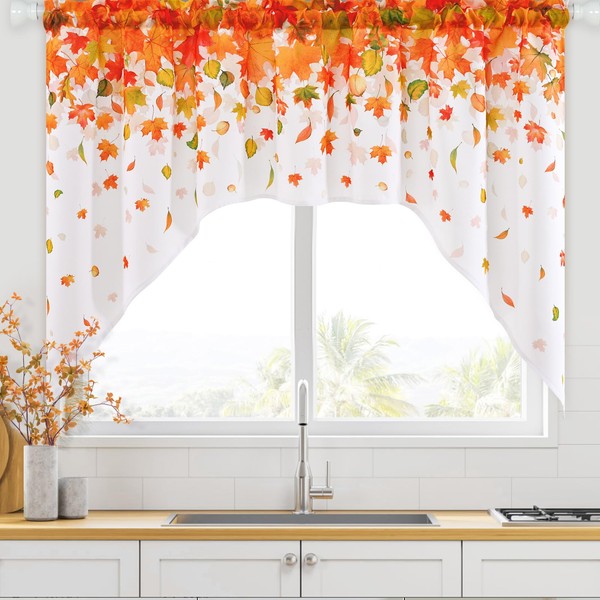 ASPMIZ Fall Kitchen Swag Curtains, Thanksgiving Swag Valances for Windows,