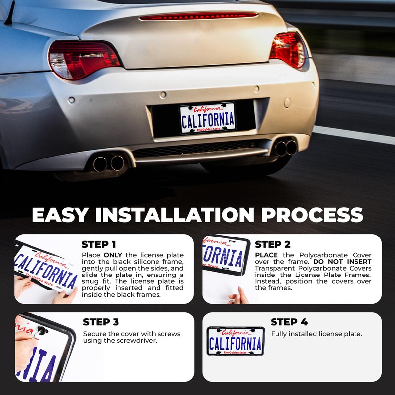 Motorfi 2 Pcs Silicone License Plate Frames with Polycarbonate Covers,