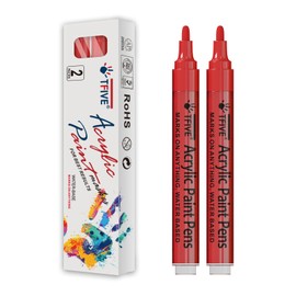 TFIVE Red Paint Marker Paint Pens - 2 Pack Acrylic Permanent Marker, 2-3mm Medium Tip, Paint Pen for Art Projects, Drawing, Rock Painting, Ceramic, Glass, Wood, Plastic, Metal, Canvas DIY Crafts
