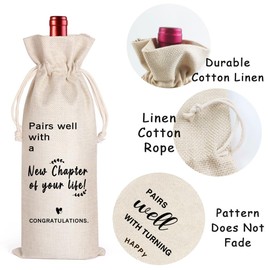 LANBAIHE New Job Gifts Wine Bag, New Job Gifts Going Away Farewell Gifts for Friends Coworker Women Colleague Boss, Burlap Drawstring Wine Bag-Pairs Well With A New Chapter of Your Life Wine Bag