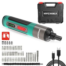 Electric Screwdriver, HYCHIKA Cordless Screwdriver 3.6V, 2.0 Ah, 4 Variable Speeds, 57 Accessories, LED Light, USB Charge