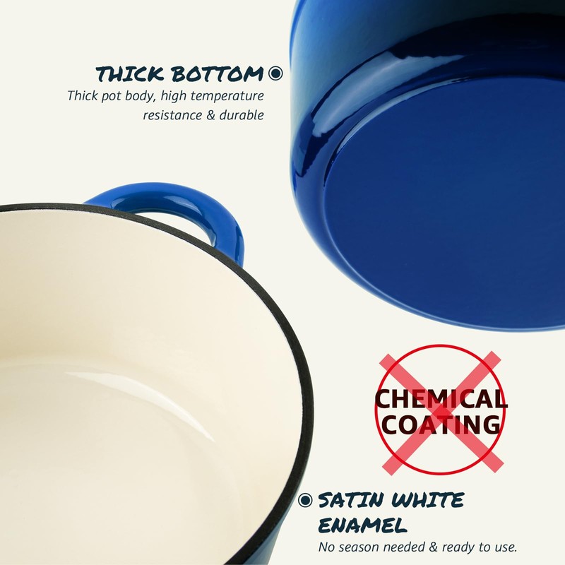Overmont Enameled Cast Iron Dutch Oven - 7QT Pot with
