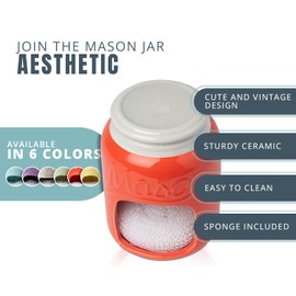 Comfify Ceramic Sponge Holder – Coral Mason Jar Sink Caddy – Farmhouse Kitchen Accessory with Free Sponge