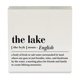 the Lake Definition Wood Box Sign Rustic Lake House Wooden Box Sign Decorative Country Summer Sign Block Plaque for Home Desk Table Shelf Decor 5"x 5"
