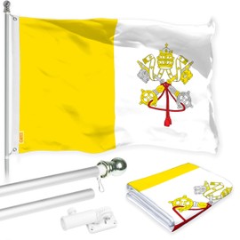 G128 Combo Pack: 6 Ft Aluminum Spinning Flagpole (Silver) & Vatican City Flag 3x5 Ft, LiteWeave Pro Series Printed 150D Polyester | Pole with Flag Included
