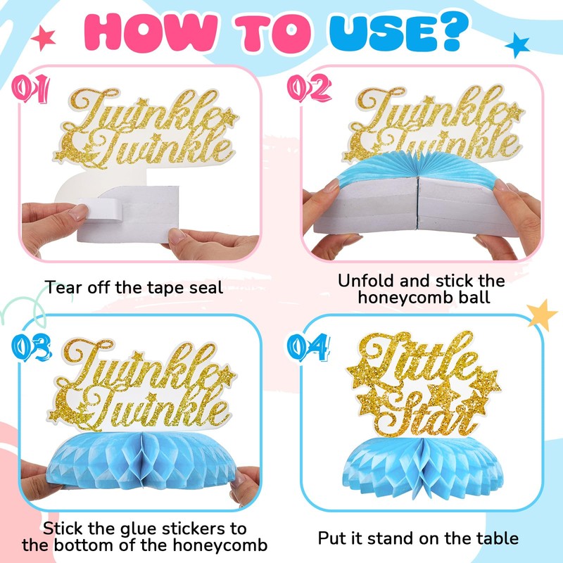 Weekgrat 12 Pack Twinkle Twinkle Little Star Party Honeycomb Centerpieces,