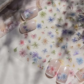 Flower Nail Art Stickers Decals Spring Floral Nail Decals 1PCS 5D Embossed Fresh Textured Dried Flowers Design Nail Stickers Manicure Supplies for Women Spring Summer DIY Decorations