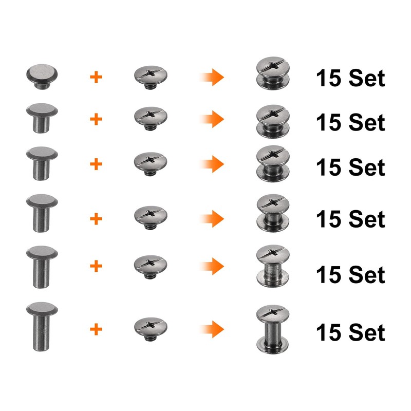 sourcing map 90 Sets Chicago Screw Rivets Metal Phillips Head