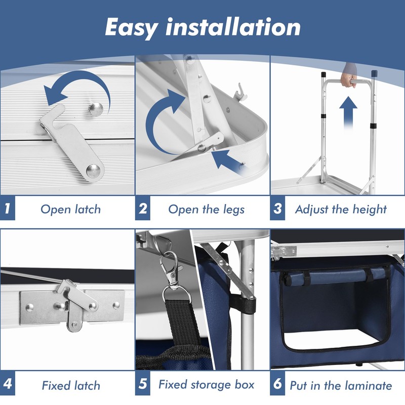 Camp Field Camping Folding Aluminum Table with Adjustable Legs for