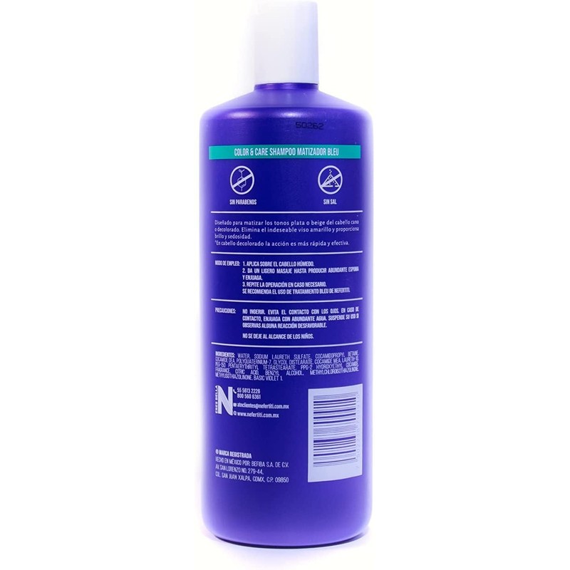 Shampoo Matizador Bleu Neferti 1L by Gaero Intensifica Tonos Plateados