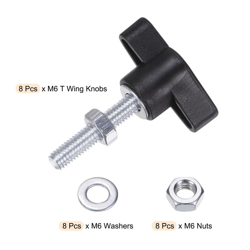 sourcing map 8pcs Tee Wing Knobs M6 x 30mm Metric