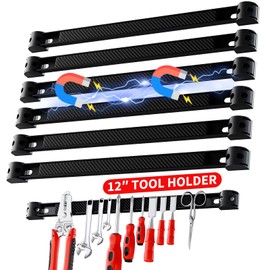 6 Pack 12" Upgraded Magnetic Tool Holder Strip, Wall Mount Magnetic Strips Heavy Duty, Magnetic Tool Organizer Pry Bar Holder for Garage Workshop Kitchen, Mounting Screws Included (12" Black)
