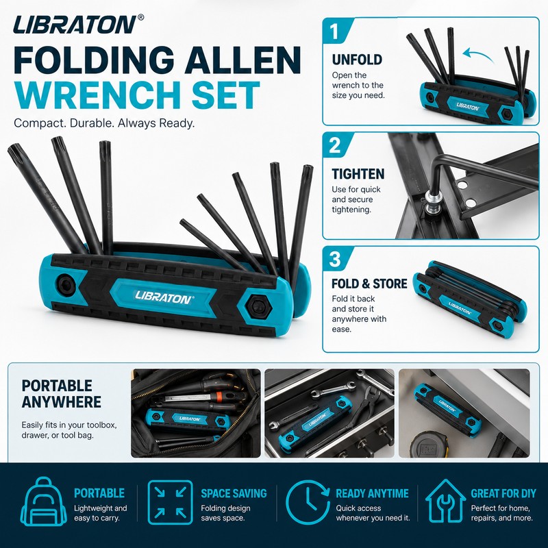 Folding Allen Wrench Set for Household Repairs – Chrome Vanadium