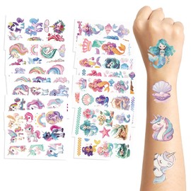AYNKH 20 Mermaid Unicorn Kids Tattoo Stickers, Waterproof Fake Tattoos, Birthday Party Gift Supplies