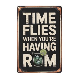 Vintage Wall Plaque Sign Time Flies When You'Re Having Rum 8X12 Inches Home Decor For Living Room,Kitchen,Patio,Office,Bathroom Retro Decor,Quotes Wall Decor,Aesthetic Room Decorations