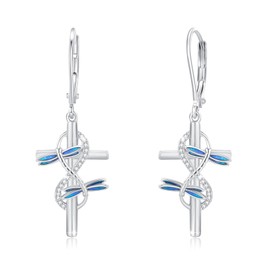Cross Earrings for Women Men 925 Sterling Silver Dragonfly Earrings Cross Pendant Earrings Jewelry Gifts for Men Women