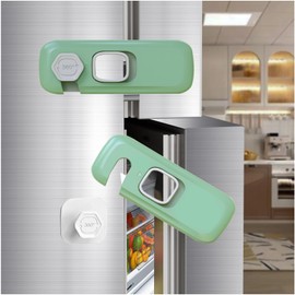 Fridge Locks with Self Adhesive, Refrigerator Latch for Kids, Toddlers and Children, Child & Baby Proofing Freezer Door Lock for, Cabinets and Drawers, Oven, Windows (Green-2pack)