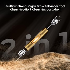2-Pack Cigar Draw Enhancer Tool, Cigar Poker & Cigar Nubber 2-in-1, Practical Cigar Accessories with Key Ring for All Cigars (Gold & Gold)