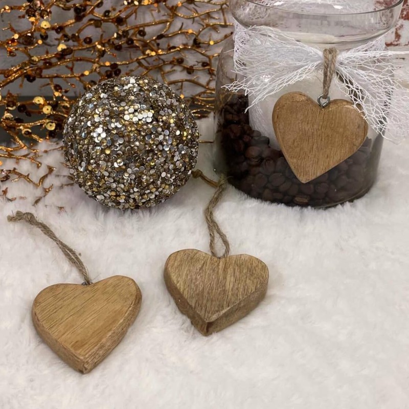 10x Wooden Heart Pendant with Jute Ribbon Approx. 4.5 x