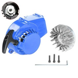 SUNQIAO Pocket Bike Pull Starter, Alloy Aluminum Recoil Starter Fly Wheel for 47 49cc 2 Stroke Mini ATV Dirt Bike (Blue)