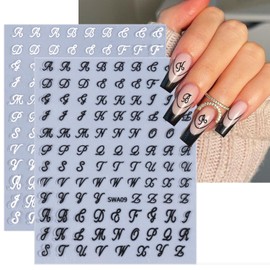 8 Sheets Letters Nail Stickers for Nail Art Retro English 3D Self-Adhesive Nail Stickers Gold Sliver Black White Vintage Letter Nail Art Design Accessories for Women Girls Manicure Tip Nail Decoration