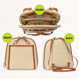 MMS Brands Miztique The Daisy Bamboo Straw Convertible Backpack Purse for Women (Tan) | Bamboo Straw Shoulder Strap Bag or Convertible Backpack | 10.5in x 4in x 11.5in |