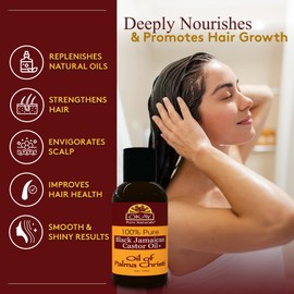 OKAY Pure Naturals Black Jamaican Castor Oil - Castor Oil for Hair Growth, Moisture for Skin, Face, Scalp, Eyelashes, Eyebrows, Hair Oil for Men & Women - 4 Oz