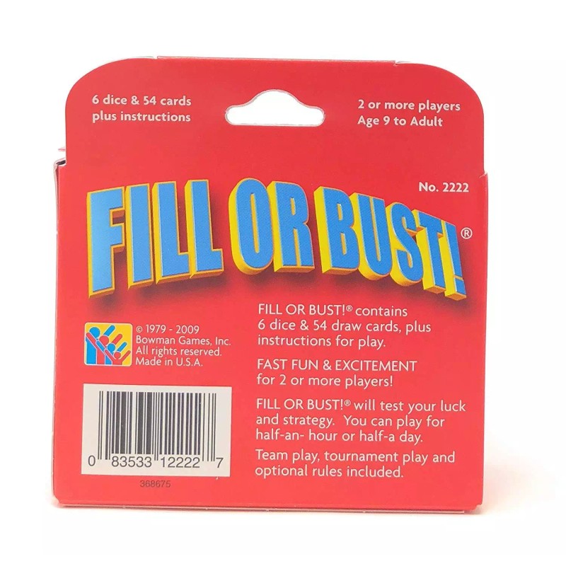 Bowman Games Fill Or Bust Dice Card Game Bowman Games