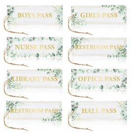 JarThenaAMCS 8Pcs Hall Pass Magnetic Classroom Green Elegant Eucalyptus Leaves Greenery Magnetic Passes Reusable Waterproof Pass Card Set for Teachers Elementary School Nursery Supplies