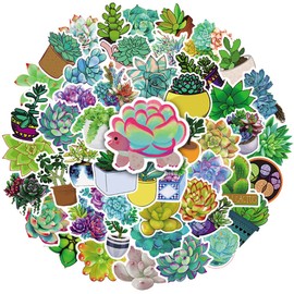 Succulent Plants Stickers 50 Pcs Waterproof Cute Green Plants Decals for Water Bottle Scrapbook Skateboard Bike Car Laptop Phone Luggage,Vinyl Aesthetic Flower Stickers for Teen Girls