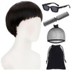 Thhiit 5 Pcs Bowl Cut Wig Set, Funny Black Bangs
