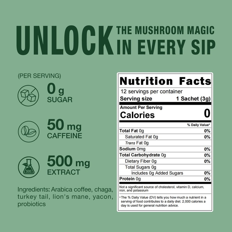 ECO-TASTE Mushroom Coffee Mix, Designed for Gut-Health with Chaga, Lion's