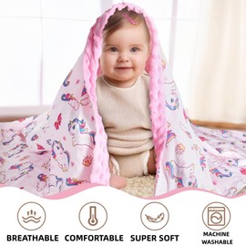 FIGEPO Baby Girl Blanket Soft and Breathable Fuzzy Toddler Throw Blankets Minky Nursery New Born Baby Girls Blanket with Double Layer and Pink Dotted Backing for Baby Shower Birthday Gift (Unicorn, 1)