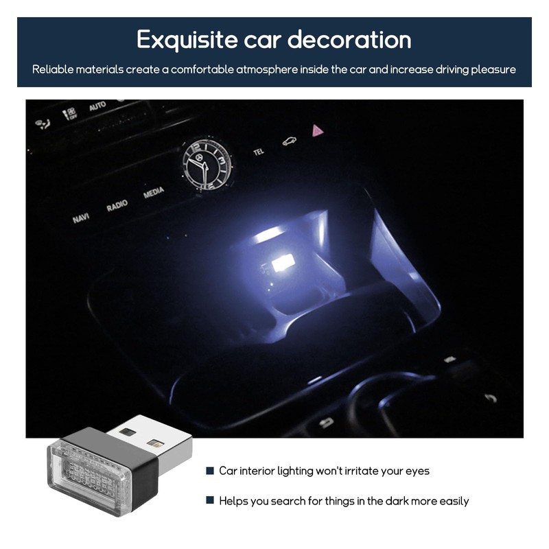 Dickno 4 PCS USB LED Car Interior Atmosphere Lamp, Portable