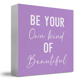 JUIOEIU Encouragement Be Your Own Kind Of Beautiful Sign, Inspirational Purple Wooden Box Signs，Encouragement Gifts For Women, Strong Women Gifts, Motivational Wood Sign Decor(5 X 5 Inch)