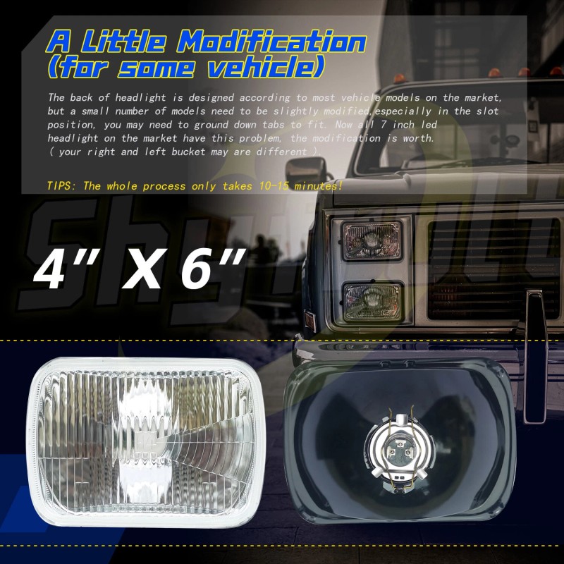 SHYFRULT For Chevy-Pickup 1981-87 C10 K10 Blazer 4x6" LED Headlights