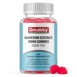 Greabby Magnesium Glycinate Gummies 500mg for Adults Sleep Support, Chewable Magnesium Gummies for Women & Men, Muscle Relief & Magnesium Supply (60 Gummies)
