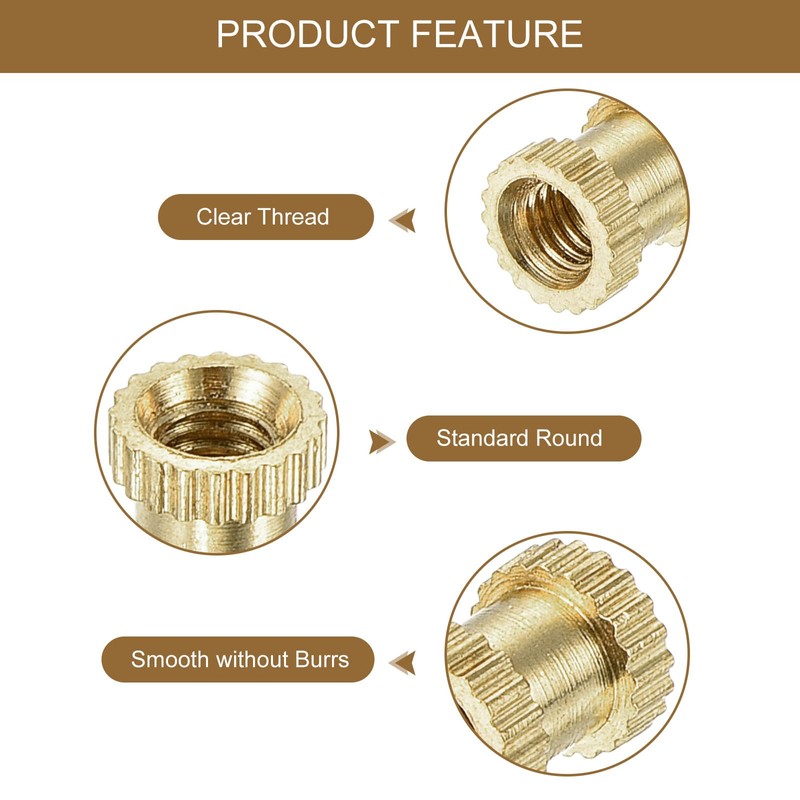 sourcing map M3 x 6mm(L) x 5mm(OD) Female Thread Brass