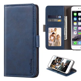 Shantime Stylish Leather Wallet Case Compatible with AGM G1 Pro, Magnetic Shockproof Flip Cover with Card Holders, Photo Frame and Kickstand(Blue)